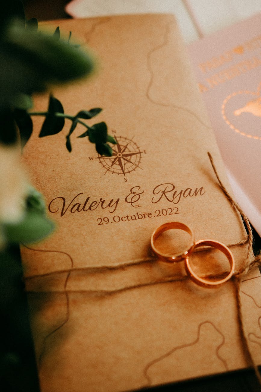 wedding rings on a wedding invitation